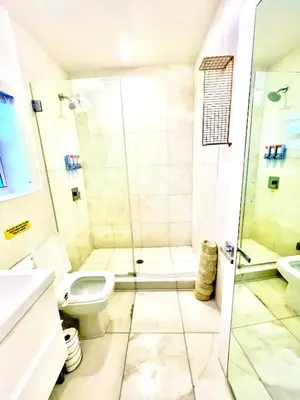 a bathroom with a shower and a toilet and a sink at 20 GUESTS LUXURIOUS SOUTH BEACH SUITE 2 in Miami Beach