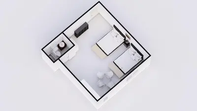 a top down view of a room with a white floor at Hotel Belleza in Miami Beach