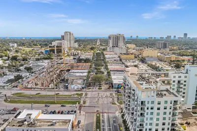 an aerial view of a city with tall buildings at Young Circle & Hollywood Blvd Posh Studio Suite in Hollywood
