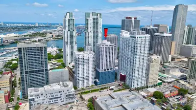 an aerial view of a city with tall buildings at 227-2500FU DOWNTOWN MIAMI 1 BEDROOM CONDO in Miami