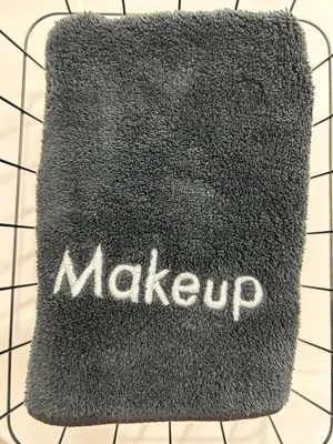 a black towel with the word make up on it at Suite Azul Miami - Private Guest Suite with Patio, Free Parking, Near Wynwood and Beaches in Miami