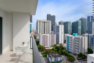 a balcony with a view of a city at Condo with Amazing Views in the Heart of Brickell in Miami