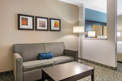 a living room with a couch and a table at Comfort Suites Fort Lauderdale Airport South & Cruise Port in Dania Beach