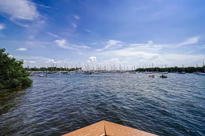 a view of a harbor with boats in the water at Direct Bayview One Bedroom Condo in Coconut Grove Includes parking in Miami