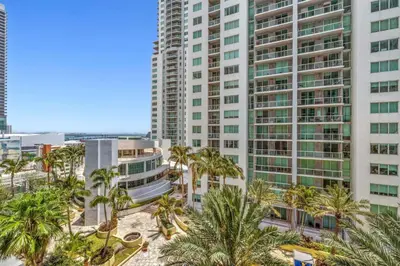 a view of a city with palm trees and buildings at Downtown Luxury Studio Pool and Gym in Miami