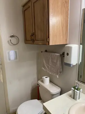 a bathroom with a toilet and a sink and a cabinet at 1233 Apartment 4 Miami in Tamiami