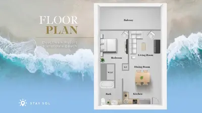 a flyer of a floor plan of a house at Upper Beachwalk Condo Amazing Balcony View in Hallandale Beach