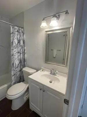 a bathroom with a sink and a toilet and a mirror at City First Story Apartments & Cottage in Fort Lauderdale