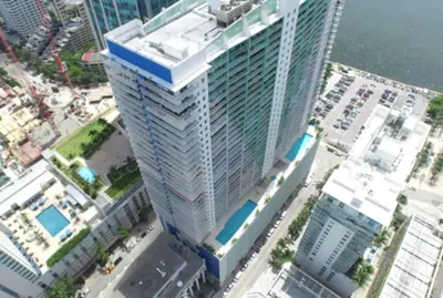 an overhead view of a tall building in a city at Splendid 1 Bed Apartment • Brickell • Water Views in Miami
