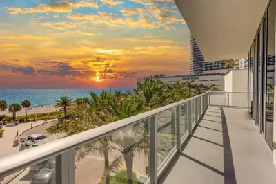 a balcony with a view of the beach and the ocean at Ocean and Beach View Luxury Pet-Friendly in Hollywood
