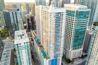 an aerial view of a city with tall buildings at Lovely Studio in brickell -2 beds and Free parking in Miami