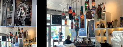 two pictures of a restaurant with glass bottles hanging from the ceiling at B1 Best Value on Private Bedroom with Private Bathroom in Little Havana, Miami in Miami