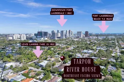a view of a city skyline with buildings at Tarpon River House - Heat Optional Pool - 4 bedrooms - 3 bathrooms - 1 miles to downtown FTL in Fort Lauderdale