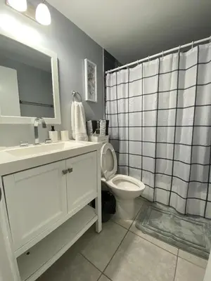 a bathroom with a toilet and a sink and a shower at Executive Luxury Suite in Fort Lauderdale