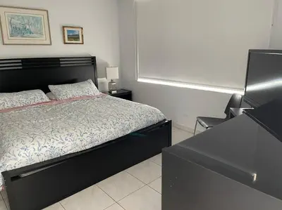 a bedroom with a bed and a desk at Beautiful Pavilion in Miami Beach