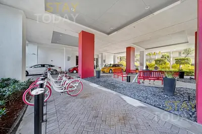 a group of bikes parked inside of a building at Spacious Luxury Apartment at Beachwalk Resort with Ocean Views and Private Foyer in Hallandale Beach