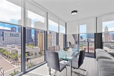 a dining room with a view of the city at Amazing location in the heart of Miami in Miami