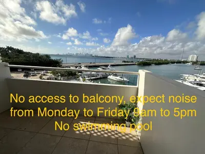 a sign that reads no access to balcony expect noise from monday to friday at Unique Water Views, free Parking 1bed 1 bath Rooffornomads 416 in Miami Beach