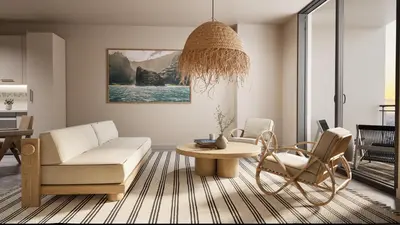 a living room with a couch and a table at Flow Hotel Miami in Miami