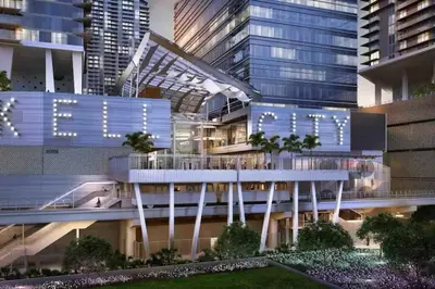a rendering of a building in a city at night at 2 bed condo, Queen sofa bed Brickell, Free Parking, Pool, Gym in Miami