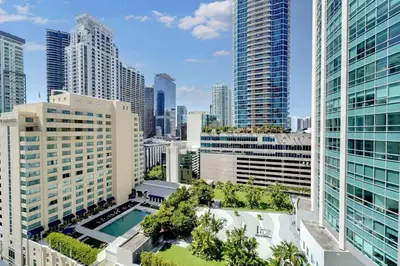 an aerial view of a city with tall buildings at 2 bed condo, Queen sofa bed Brickell, Free Parking, Pool, Gym in Miami