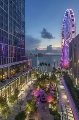 a view of a city with a ferris wheel at Vibrant Little Havana Apt Near Brickell in Miami
