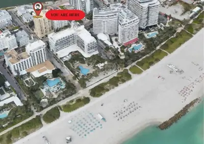 a map of a city with a red arrow that says not me there at 1401- Stylish 1BR& 2BA with Breathtaking Ocean Views in Miami Beach