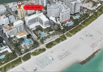 a map of a city with a sign that says you are here at 1502- Seaside Serenity- 1BR & 1BA, Ocean Views in Miami Beach
