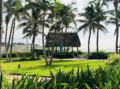 a park with palm trees and a gazebo at Luxe Hollywood Beachfront Condo in Hollywood