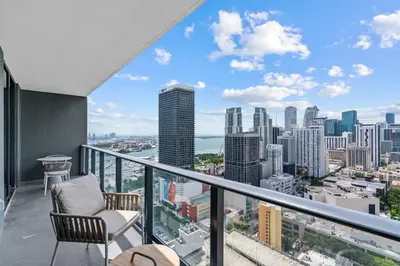 a balcony with a view of the city at New Luxury Apartment at Downtown Miami in Miami
