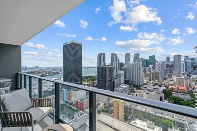 a balcony with a view of the city at New Luxury Apartment at Downtown Miami in Miami