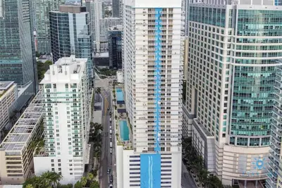 an aerial view of a city with tall buildings at Beautiful 1BR Apartment with Amenities in Miami