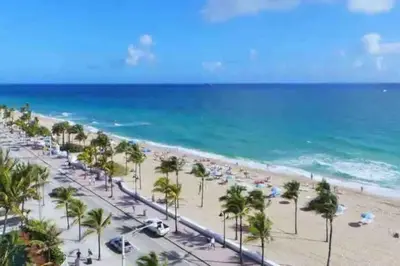 a view of a beach with palm trees and the ocean at Ft Lauderdale Casa de Las Olas in Fort Lauderdale