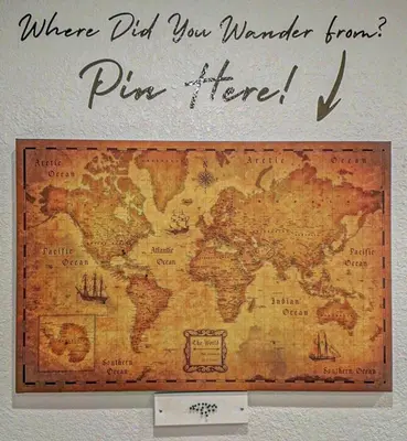 a world map with the words where did you wander from pig friend at Most Unique Space in Fort Lauderdale