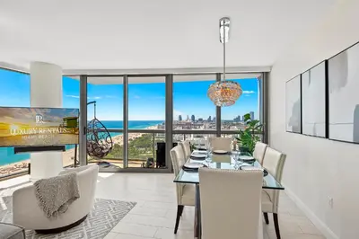 a dining room with a view of the ocean at Oceanview Private Condo at The Setai -2604 in Miami Beach