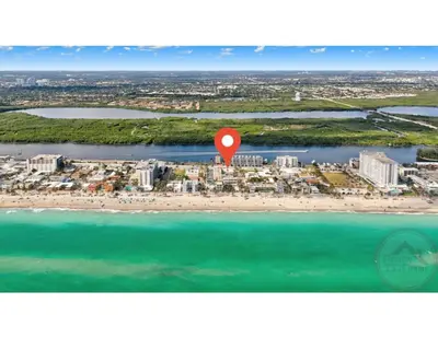 an aerial view of a beach with a red marker at Sunlit Studio Escape Hollywood Haven, sleeps 4 in Hollywood