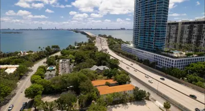 an aerial view of a city with a tall building at B11 Design District Studio Short drive 2 beach in Miami