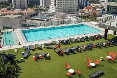 an overhead view of a swimming pool on a building at The Bayfront VIII in Miami