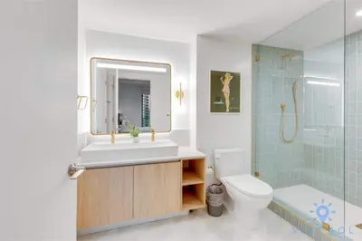 a bathroom with a sink and a toilet and a shower at Modern Apartment 2BR-2BTH- Pool & Gym in Miami