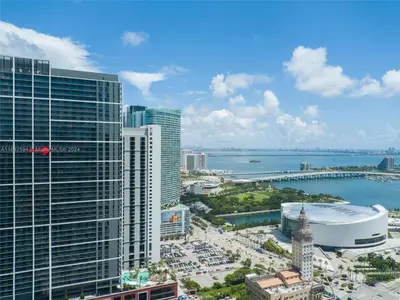 an aerial view of a city with tall buildings at La Terrasse by VIAC - Luxury Bay View Studio with Balcony 29th Floor Miami in Miami