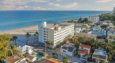 an aerial view of a city and the beach at Casa Roselle # 1 in Hollywood