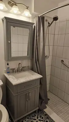 a bathroom with a sink and a shower at Wynwood Miami Family Oasis in Miami