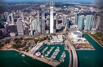 an aerial view of a city with boats in a harbor at Artful Luxury in Miami Most Iconic Spot in Miami