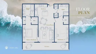 a floor plan of a house next to the ocean at Luxury 2BR Pools & Free Parking in Hollywood
