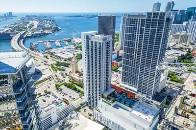 an aerial view of a city with tall buildings at Lux 2BD Apt with Stunning Water Views in Miami