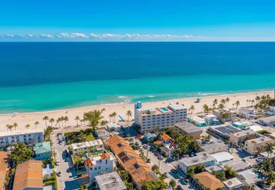 an aerial view of a beach and buildings at Villa Treasure on the beach by The Gold Nests in Hollywood