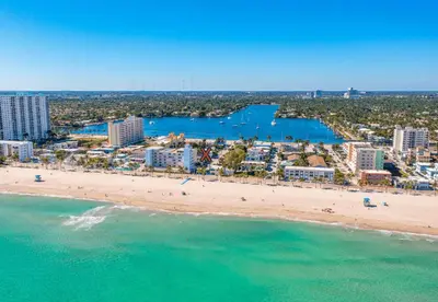 an aerial view of a beach and the ocean at Villa Treasure on the beach by The Gold Nests in Hollywood