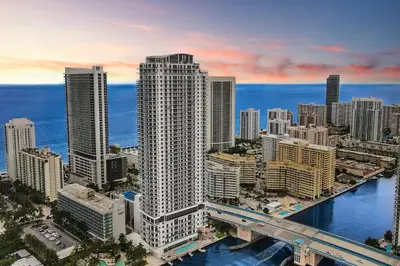 an aerial view of a city with skyscrapers at Hollywood SkyView Penthouse in Hollywood