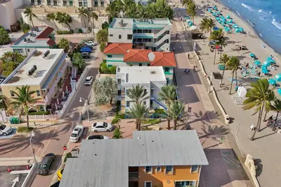 an aerial view of a beach and buildings at Sunset Oceanfront Paradise in Hollywood