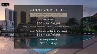 a sign that says additional fees for the resort fees to be paid directly to at Escape to Beachwalk Resort in Chic Apartment in Hallandale Beach